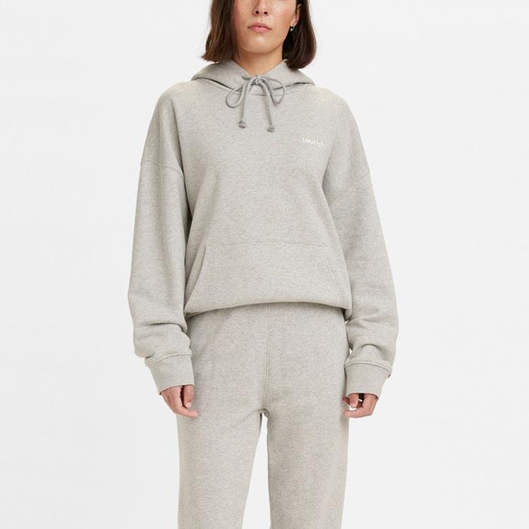 Levis Hooded Drawstring Embroidered Sweatshirt Men Sweatshirts Gray A0747-0007