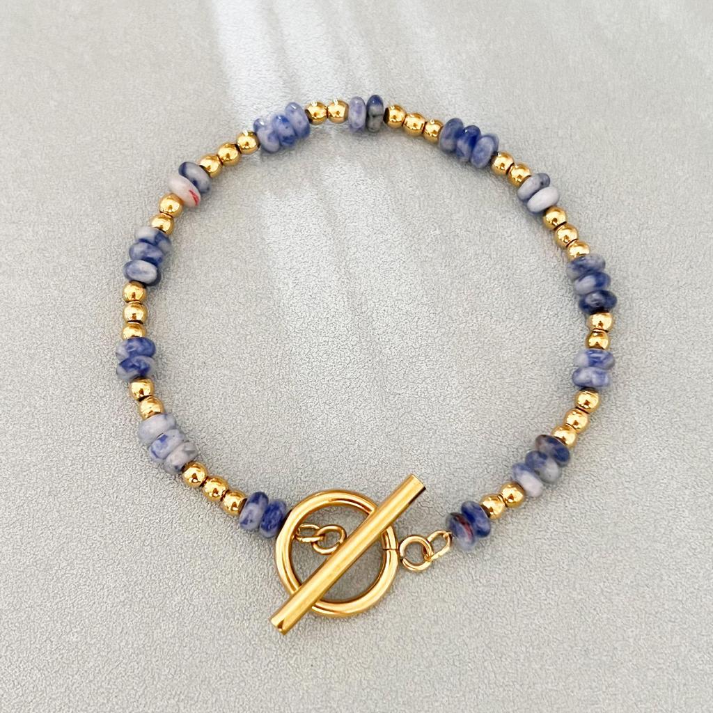 Handmade Bohemian Stone Bead Bracelet with Stainless Steel Chain for Women