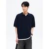 Fine Stripe Collar Knit Pullover Navy