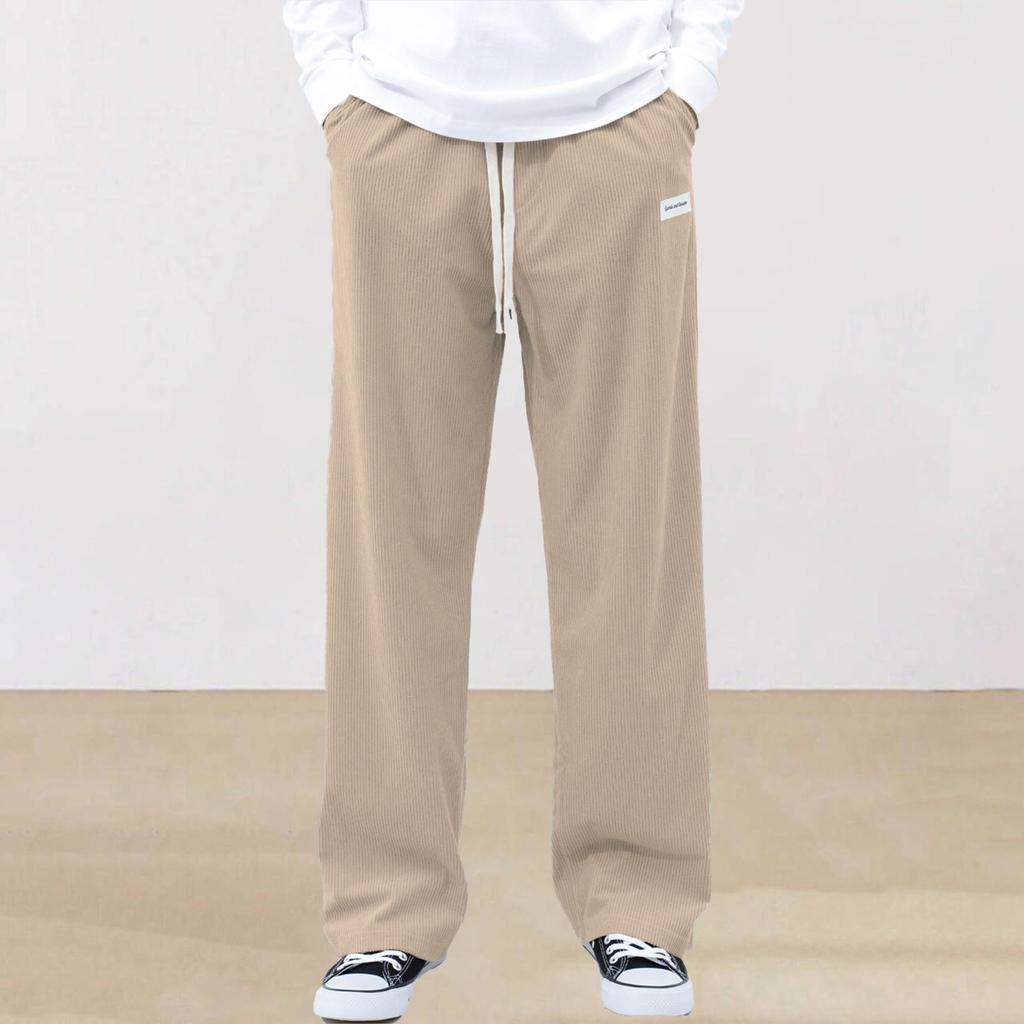 Men's Corduroy Drawstring Sweatpants - Solid Color, Straight-Leg, Cool, High-End, Wide-Leg, Long Pants.