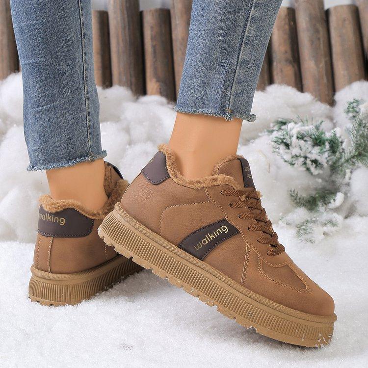 Women's Large Size Padded Thickened Winter Warm Fur One Snow Boots Padded Lining Ankle Boots Non-slip Hiking Sports Cotton De Training Shoes