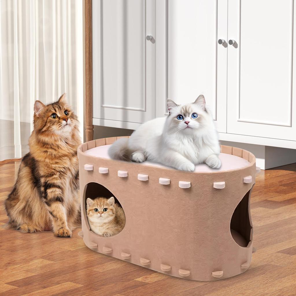 Cat Bed House Felt Foldable Comfortable Pet Supplies Kitten Bed Cave Indoor Pet House For Inside Outdoor Winter Home Small