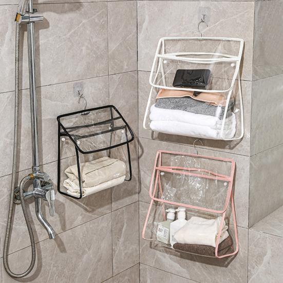 Waterproof Shower Clothes Bag Transparent Bathroom Storage Bag Hanging Storage Pouch with Hook for Mobile Phone Dry Clothes Towel Dorms RVs