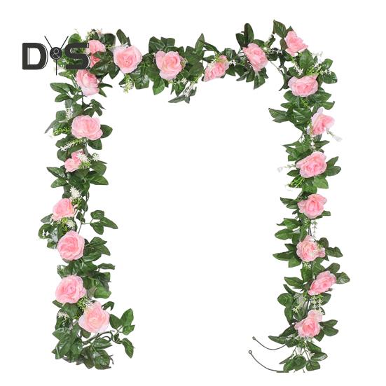 

220 см штучна троянда гірлянда реалістична критий і відкритий висячі підроблені квіткові рослини виноградна лоза весільна вечірка весняна мантія камін ганок сходи прикраса рожевий