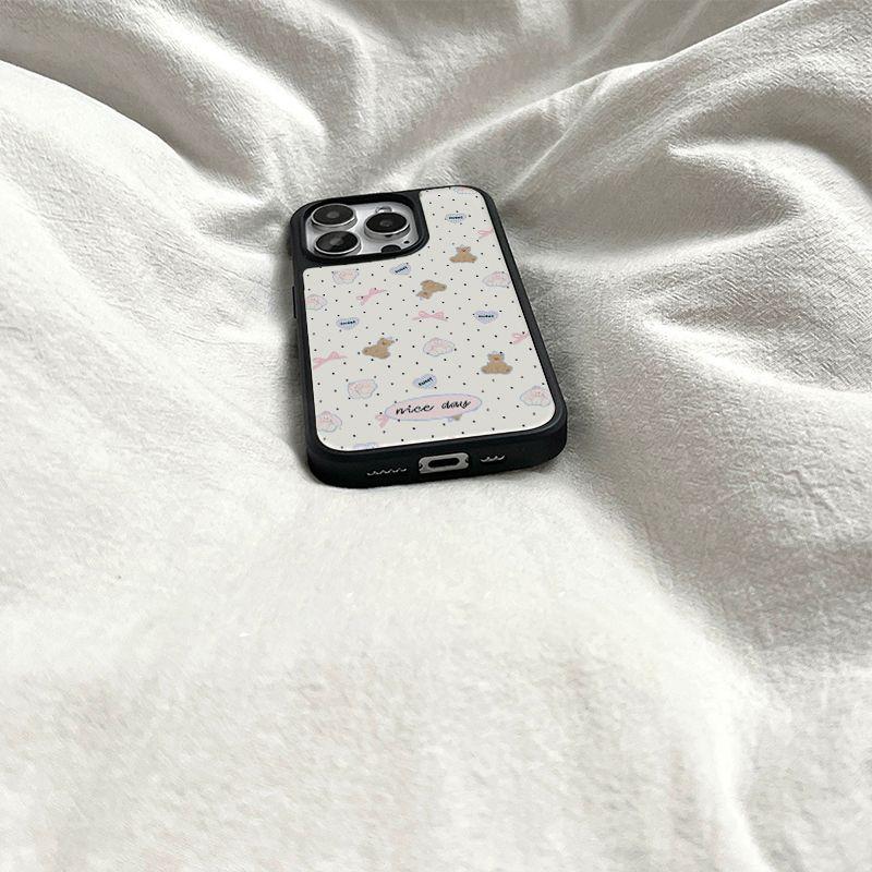 ins Korean polka dot is suitable for Apple 17ai women's 16promax black edge iphone15plus mobile phone case.