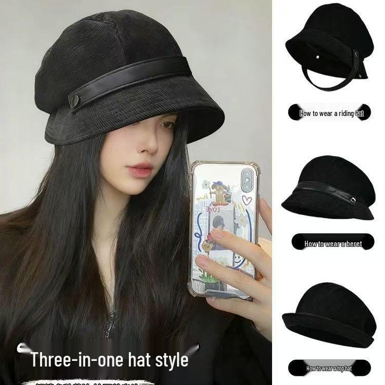 Japanese Style Multi-Wear Corduroy Bucket Hat for Women – Autumn/Winter Retro Face-Slimming Basin Hat