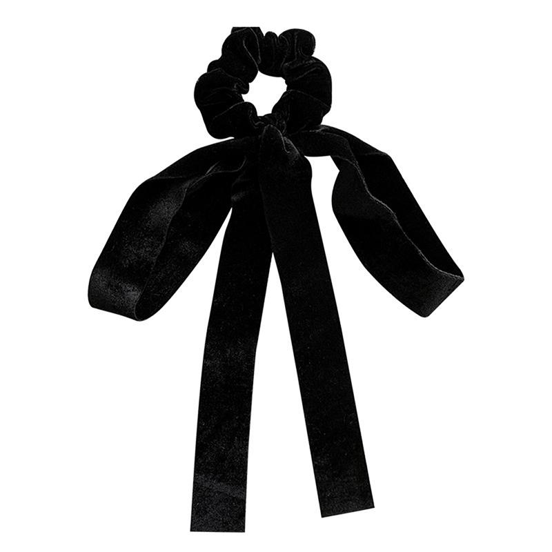 Fashion Black Velvet Bow Hair Ribbon Scrunchie For Women Girl Elastic Hair Tie