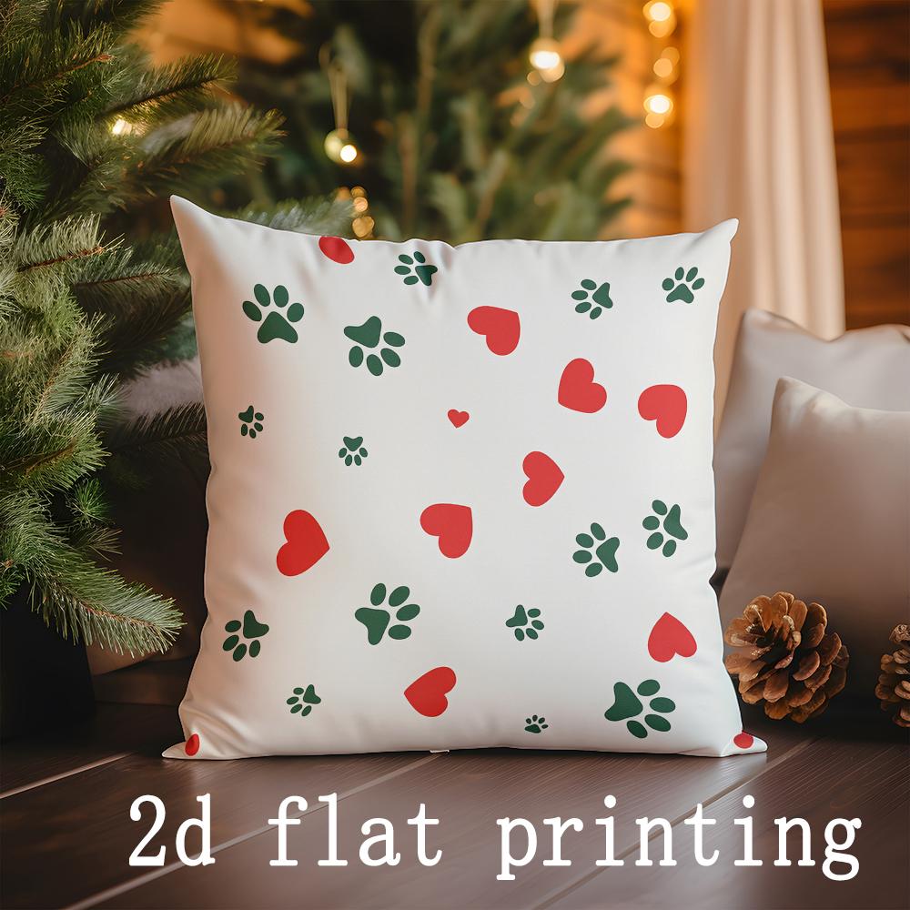 1pcs/4pcs- Christmas Cat Themed Pillowcases with Paw Prints , Square Pillow Cover, Modern Sofa Decorative Cushion Cover