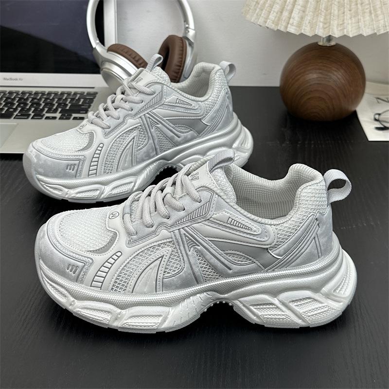 New Small Leather Dad Shoes Women's Autumn 2025 New White Platform Sneakers Breathable Height-increasing Shoes