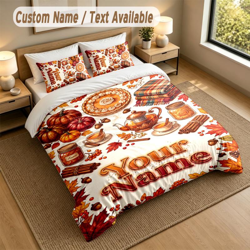 Autumn Harvest Theme Personalized 3Pcs Bedding Set Custom Text & Name 1 Sheet 2 Pillowcases Household Bedding 1pc