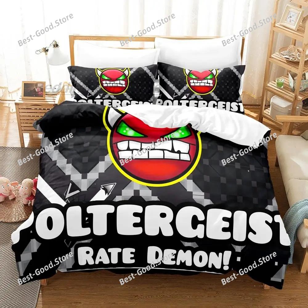 Angry Geometry Dash Bedding Set Single Twin Full Queen King Size Bed Set Aldult Kid Bedroom Duvetcover Sets 3D Print Cartoon