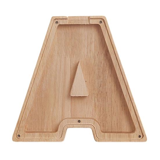 Wooden Piggy Bank with Clear Window, A-Z Letter Coin Cash Container for Kids Adults, Unbreakable Money Saving Box Decoration