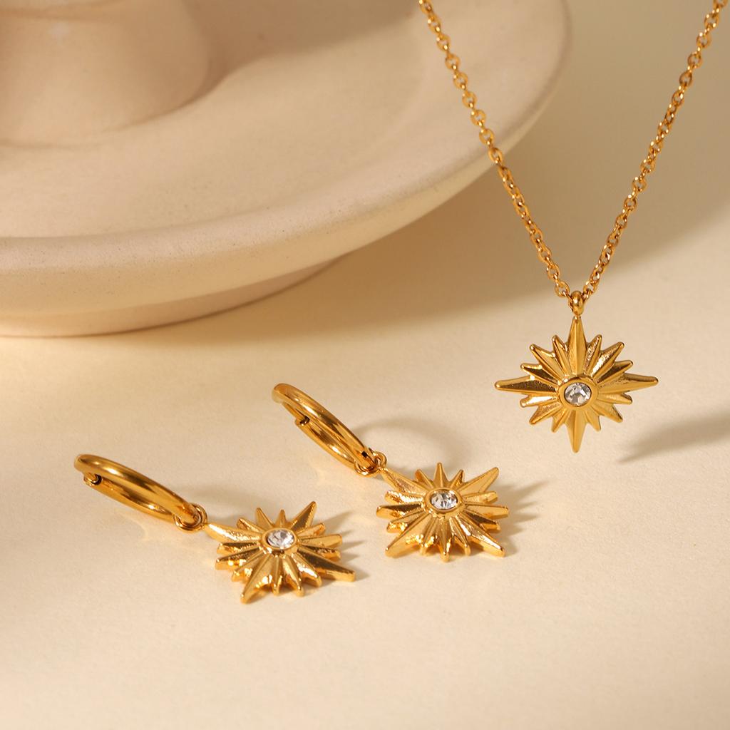 Stylish Titanium Steel Diamond Eight Point Star Necklace And Earrings Set For Women Fashion Jewelry