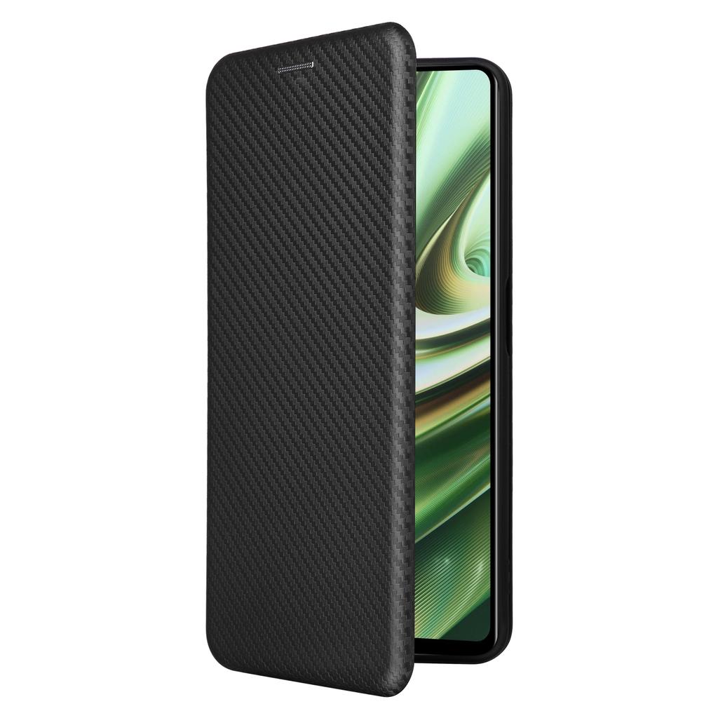 PU Leather Stand Case for OnePlus Nord CE 3 Lite 5G/Nord N30 5G,Magnetic Absorption Design Carbon Fiber Texture Phone Cover with Card Holder- Black