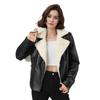 Winter Women's Fleece Jacket Thick Warm PU Leather Jacket Slim Turn Down Collar Flocked Leather Coat