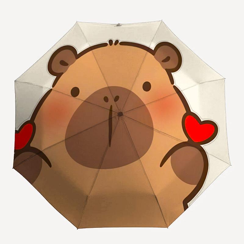 1pc Bear Heart Automatic Open/Close Umbrella - Compact Travel Umbrella with 8-Rib Durable Frame, Lightweight & Portable Design Z73
