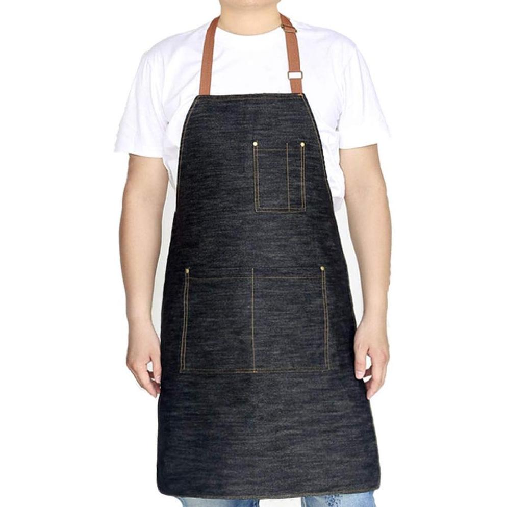 Denim Apron with Adjustable Unisex Multi-Pockets for Kitchen Crafting Cooking