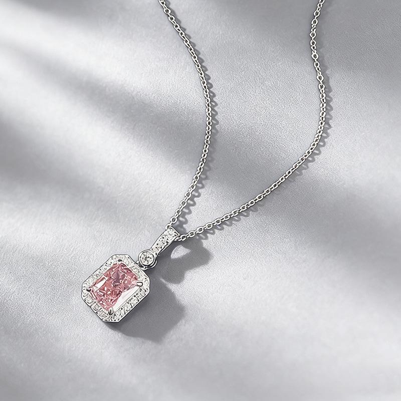 Xiancan Padparadscha Ice Flower Necklace with S925 Silver & High Carbon Diamond Pendant