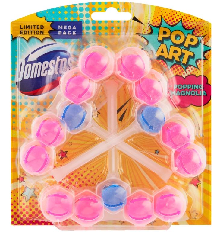 Domestos Premium Pop Art Toilet Freshener Hanger Set, Popping Magnolia Scent, Pack of 3 