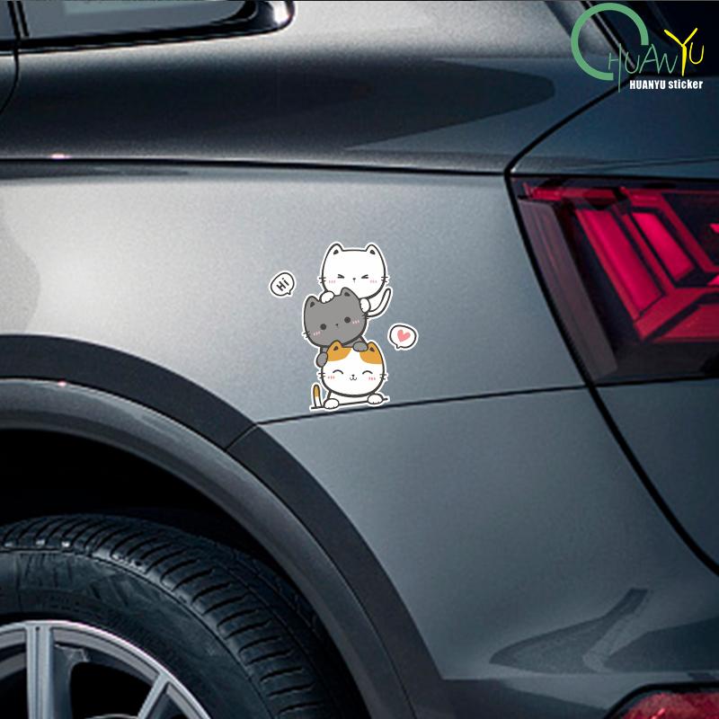 Three Kittens Folding Cat Cartoon Water-Repellent Car Sticker Electric Car Decorative Scratch-Blocking Sticker Cartoon Sticker