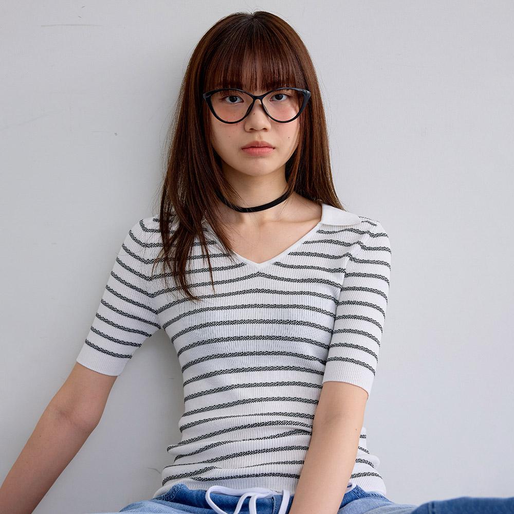 Eiaenlei Ar_Striped V-Neck Collar Top