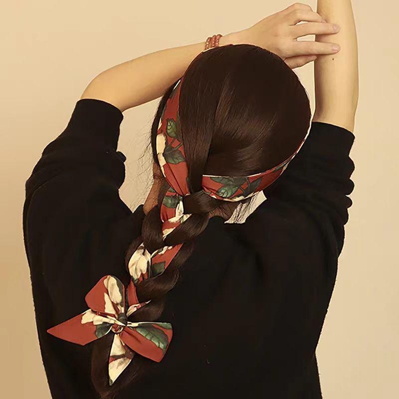 Silk Scarf Headband French Braided Hair Ribbon Versatile Ponytail Streamer Headgear Bag Decoration