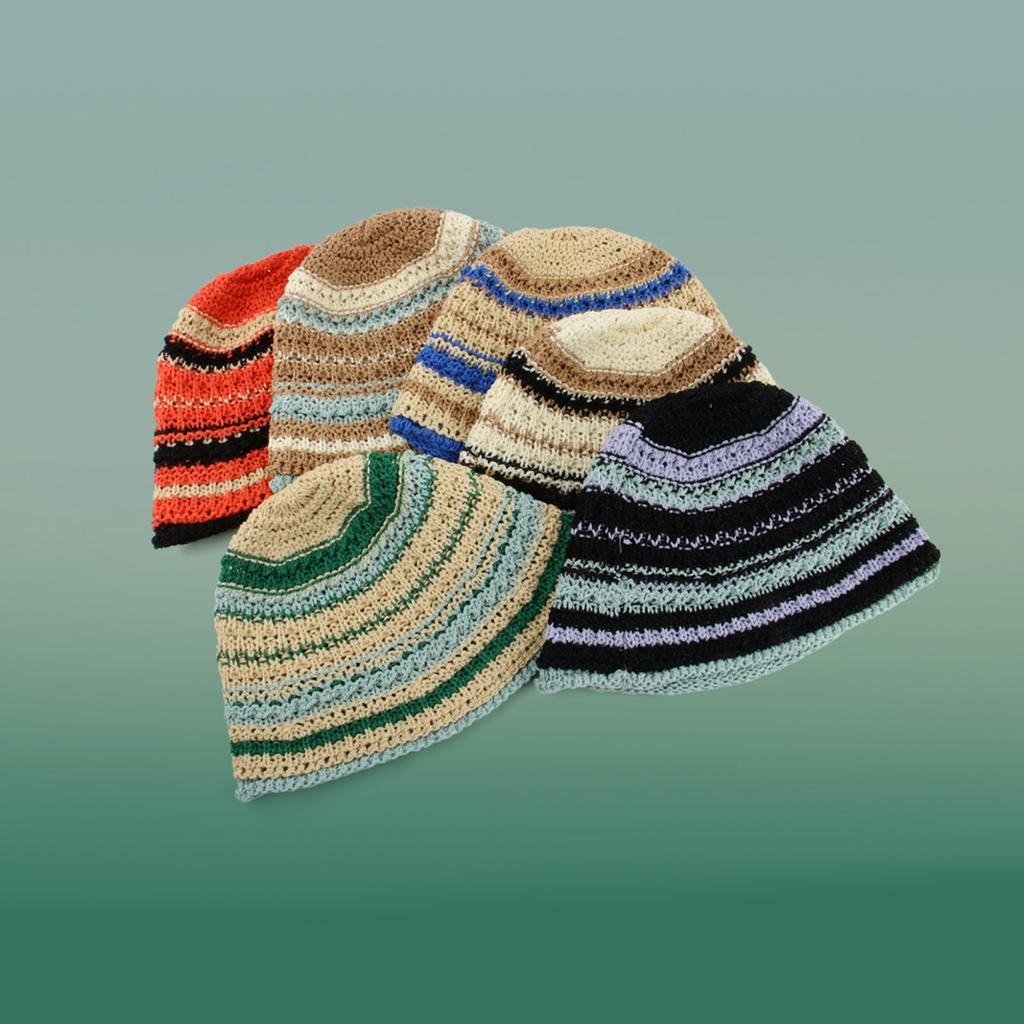 Summer Sunproof Crochet Bucket Hat Ladies Spring Commute Camping Fisherman Cap with Stripe Pattern for Girlfriend