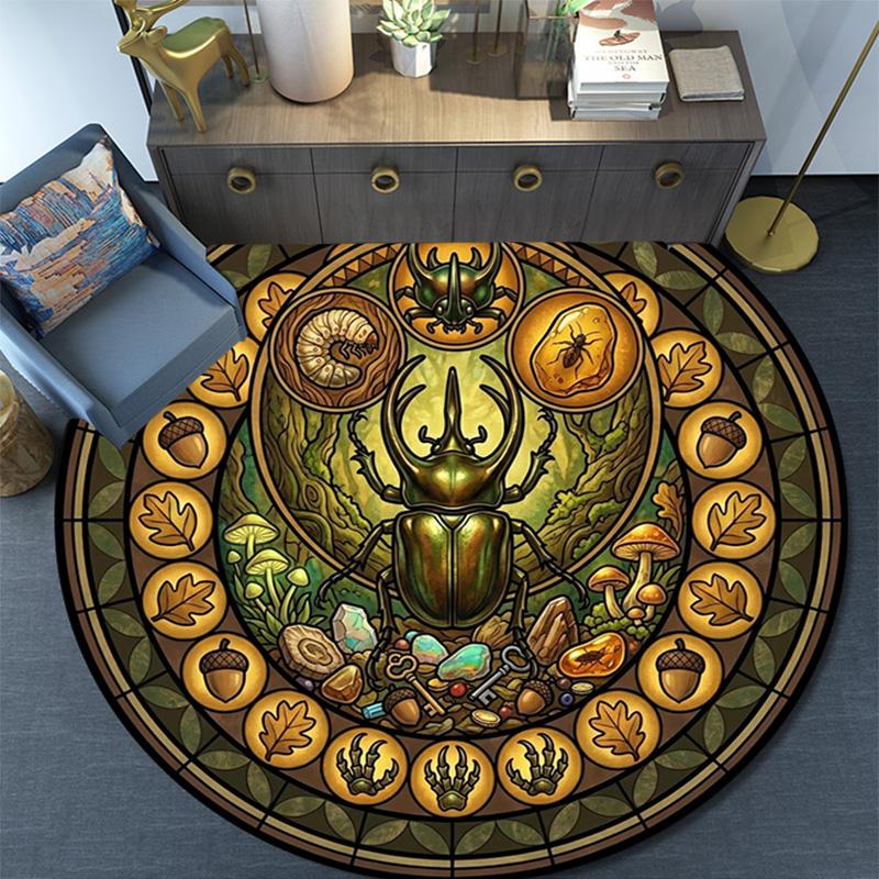 Beetle Forest Symbols Round Area Rug Under Office Chairs Bedroom Living Room Home Decor