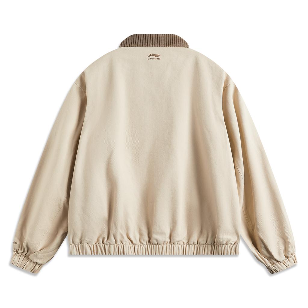 Li Ning Sports Fashion Series Solid Color Polo Neck Long Sleeve Zip Up American Vintage Casual Versatile Jacket Unisex Jacket Fog-Khaki AJDU321-4