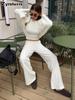Three-piece Set, Autumn, Knitted Sweater with Loop Neck Camisole High-waisted Wide Leg Pants Suit