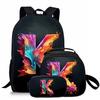 3 Pcs Set Letter Round Lunch Bags ,Pencil Bags ,School Bags For Boy/Girls Best Gifts 2D Flat Cartoon Backpack For Children