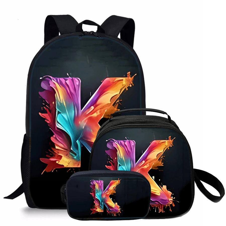 3 Pcs Set Letter Round Lunch Bags ,Pencil Bags ,School Bags For Boy/Girls Best Gifts 2D Flat Cartoon Backpack For Children