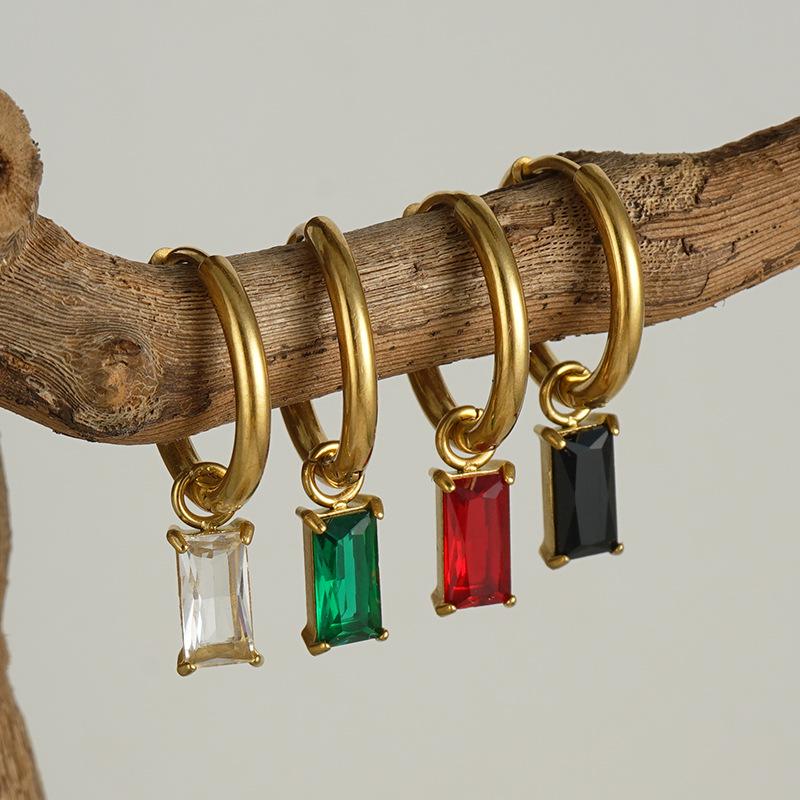 2023 Trendy 18K Titanium Steel Zircon Colorful Ear Hoops - European & American Design Women's Earrings