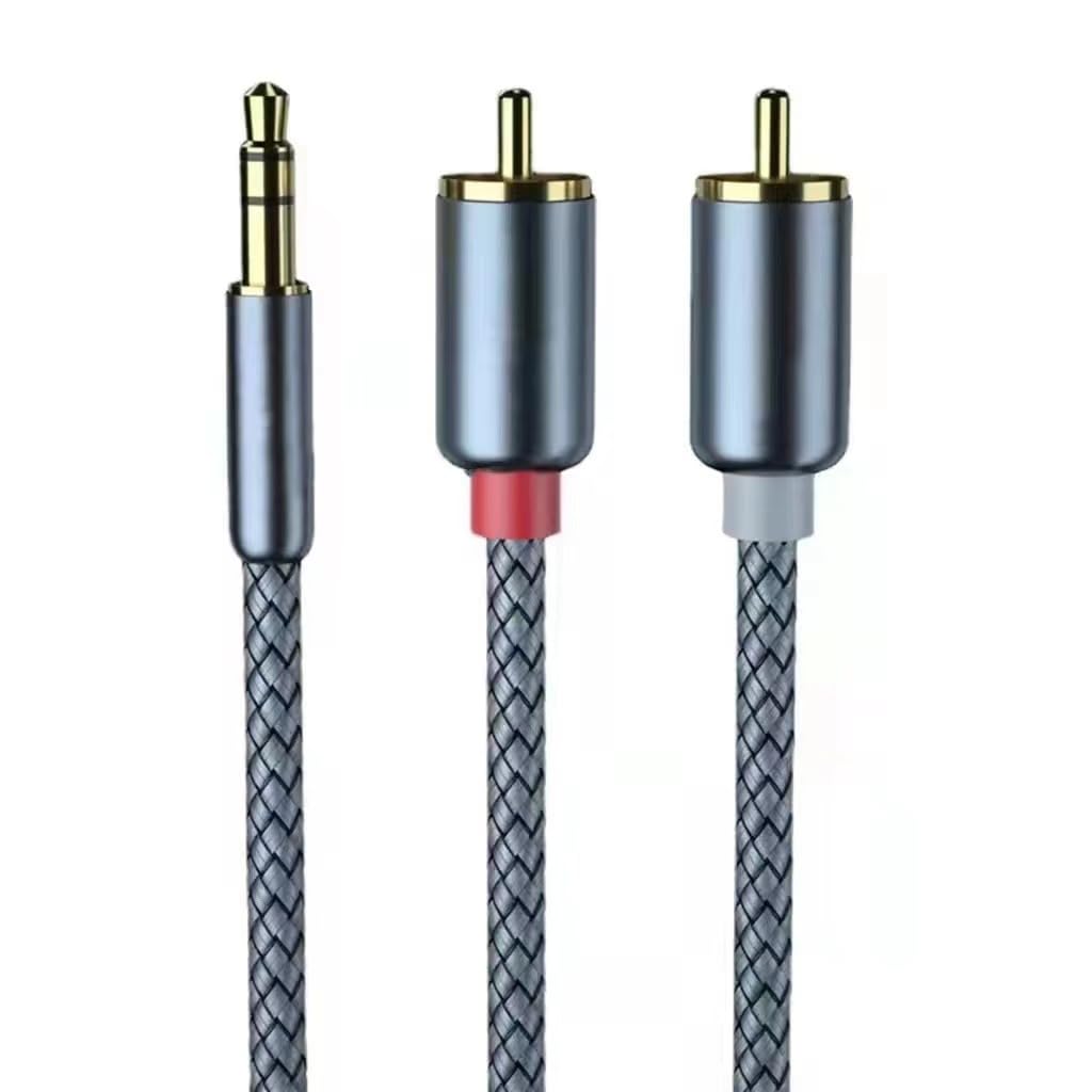 VECASDEN Audio RCA Auxiliary Cable Headphone Jack Compatible with Car MP3 and Laptop Nylon Braided Red and 1M 3.5mm-RCA Cable, 2-Male Adapter, Y-Type