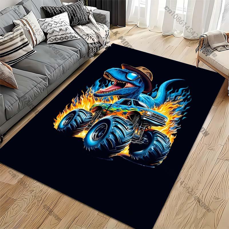 Truck Monster Dinosaur Pattern Living Room Bedroom Carpet Bedside Bathroom Floor Mat 15 Size Area Rug Kid's Room Home Decor