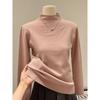Apricot Slim-Fit Knitted Turtleneck Sweater - Long-Sleeve, Half-High Collar, Pullover for Autumn/Winter