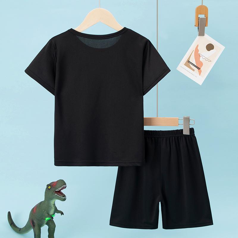 2-Piece Children's Summer Quick Drying Sports Suit for Boys and Girls, Handsome Dinosaur Print Short-Sleeved Top