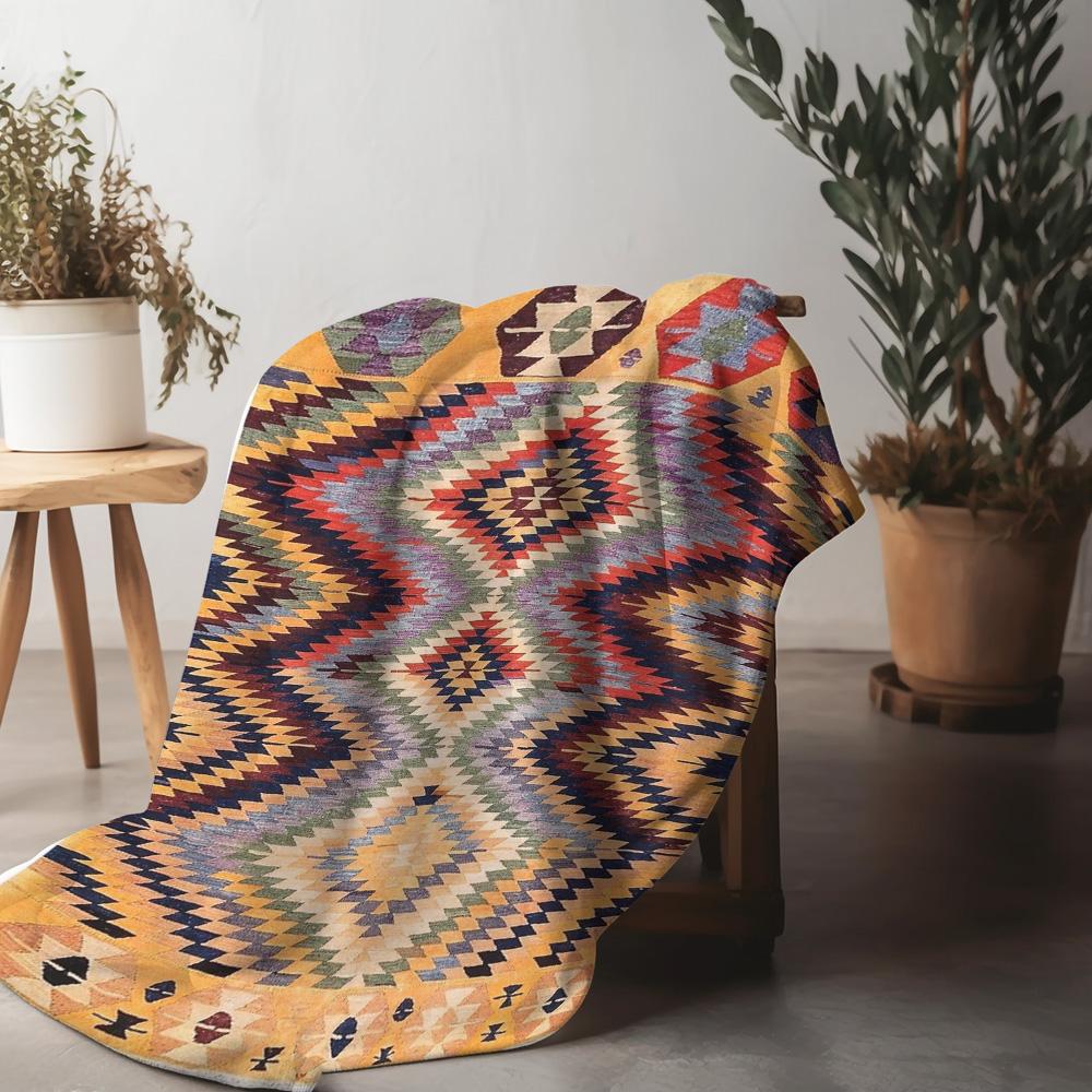Geometrische Navajo Deken Plaid Kilim Stammen Bed Bank Decor Warm Pluizig Textuur Katoen Rechthoek
