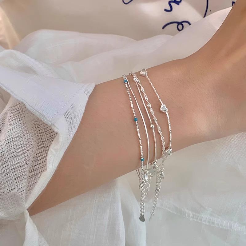 Sweet Layered Heart Bracelet, Women's S925 Silver Plated Fashion Bangle - Simple, Exquisite Trendy Jewelry