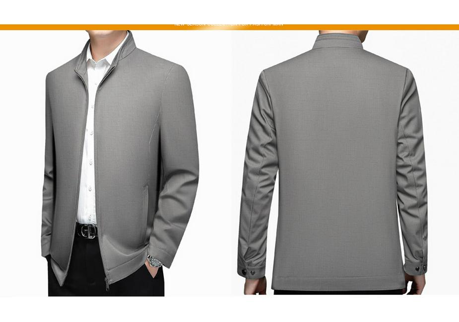 2026 Spring Men's Solid Color Stand Collar Zipper Jacket - Long Sleeve Business Casual Coat for Dad Trend.