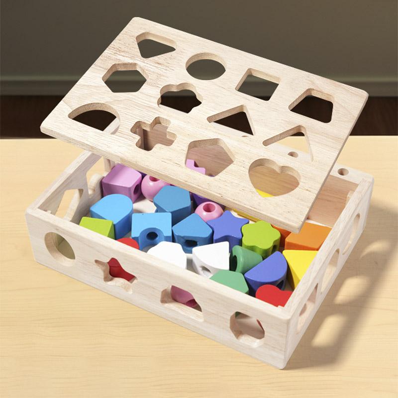 Montessori Wooden Playthings Colour Shape Matching Puzzle Activity Box Colorful Beaded Colour Cognition Instructive Playthings Present Designed For