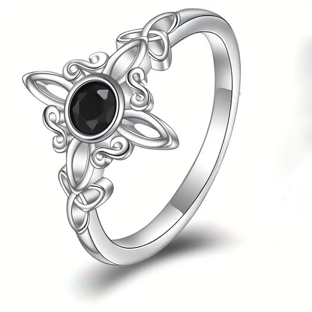 Witchy Celtic Knot Wave Ring Black Diamond Minimalist Cute Jewelry for Women
