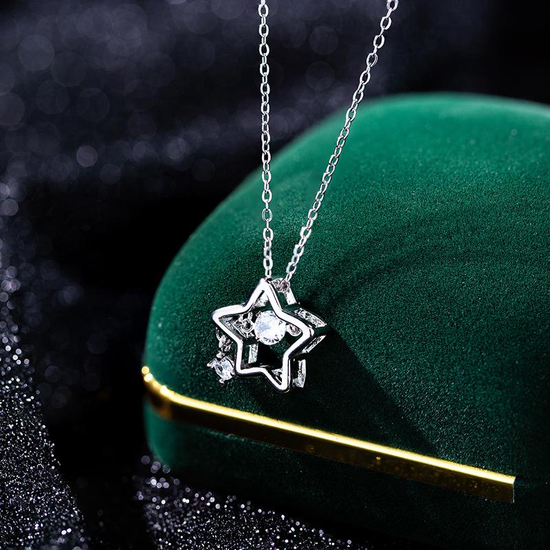 Pentagram Necklace Women's Light Luxury Niche Design Sweet Girl Inlaid Zircon Sparkling Stainless Steel Clavicle Chain