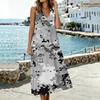 Women Sleeveless U Neck Pocket Split Hem Cotton Linen Dress with Floral Print Loose Fit Casual Style for Summer Wear