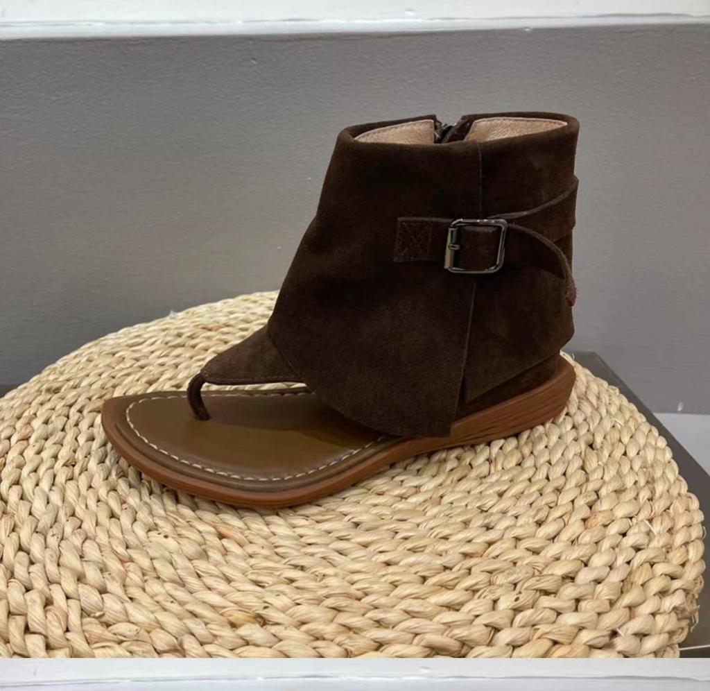 Sheepskin Fashion Literary New High-top Sandals Women's Round Head Toe Side Zipper Cool Boots Women