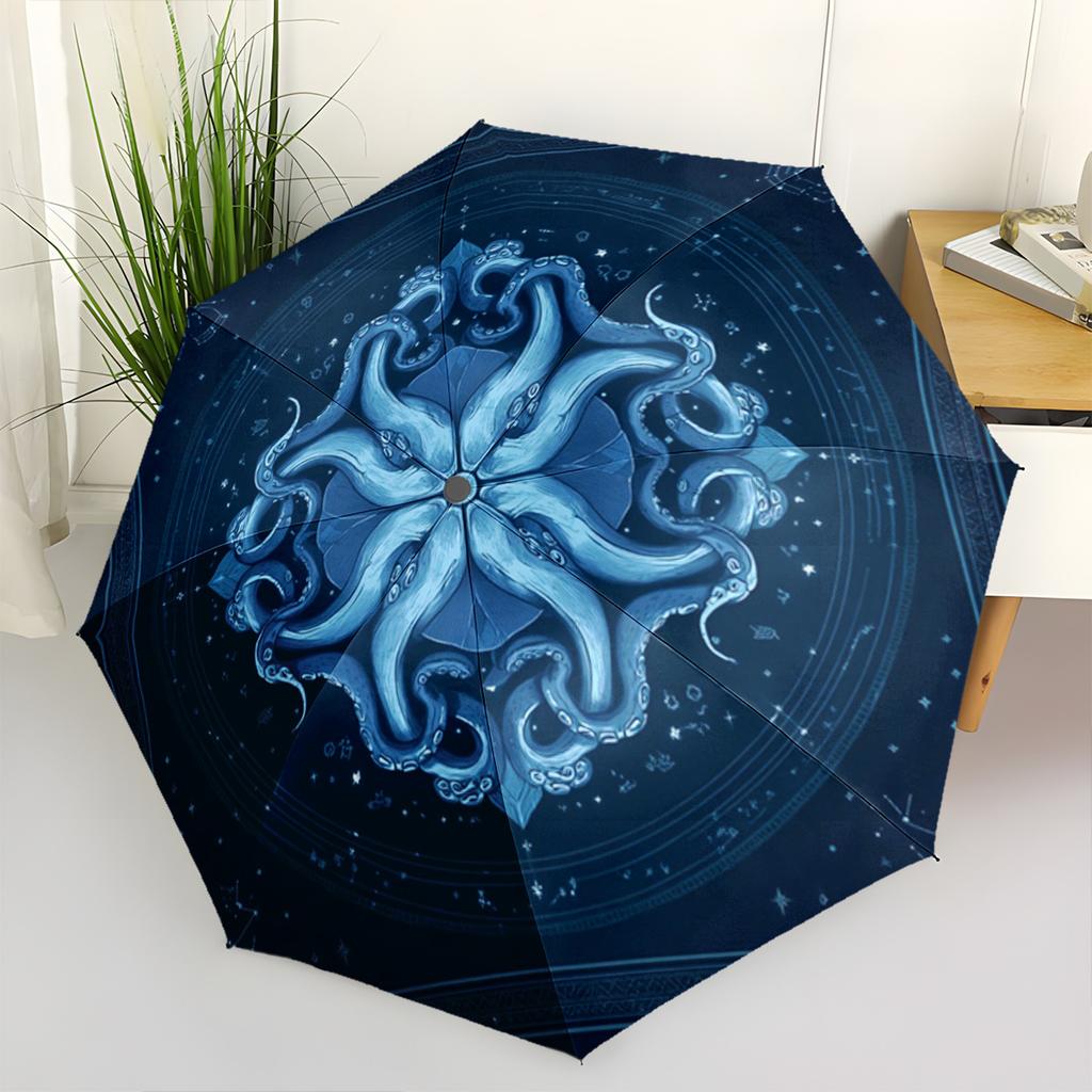 Deep Sea Octopus Pattern, 1pc Automatic Folding Travel Umbrella, Portable Foldable Design with 8 Ribs, Casual Outdoor Accessor