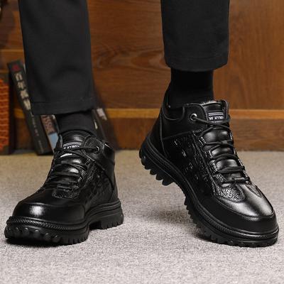 Leather Cotton Shoes Winter 2025 New Casual Lace-up Leather Shoes Men's Thickened Real Wool Lace-up Warm Men's Shoes