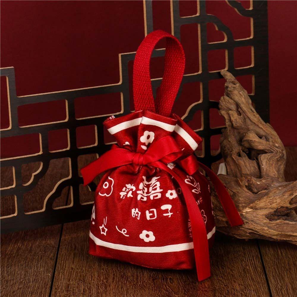 Letter Canvas Drawstring Bag Floral Bowknot Handbag Elegant Festive Sugar Bag Party