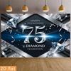 2D 75th Birthday Photography Backdrop Diamond Celebration & Silver Confetti Party Background