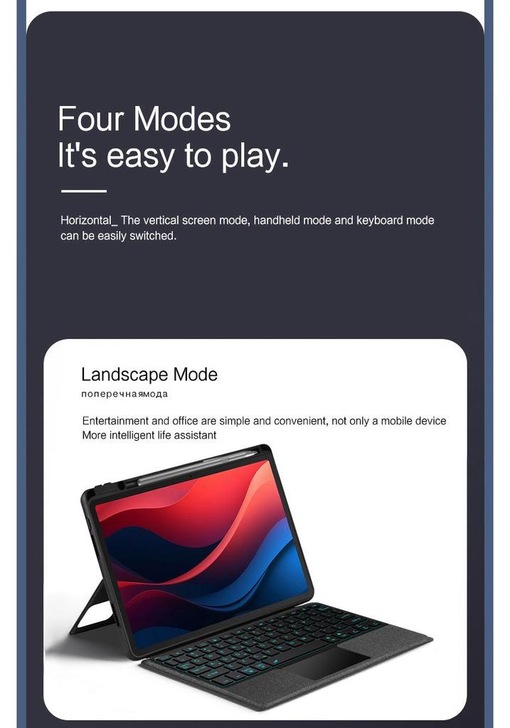 Lenovo Tablet M11 Split Screen 7-Color Luminous Bluetooth Keyboard & Leather Case with Mouse Set